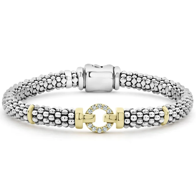 Women boho bangles and bracelets -Lagos Enso Two-Tone Diamond Circle Caviar Bracelet