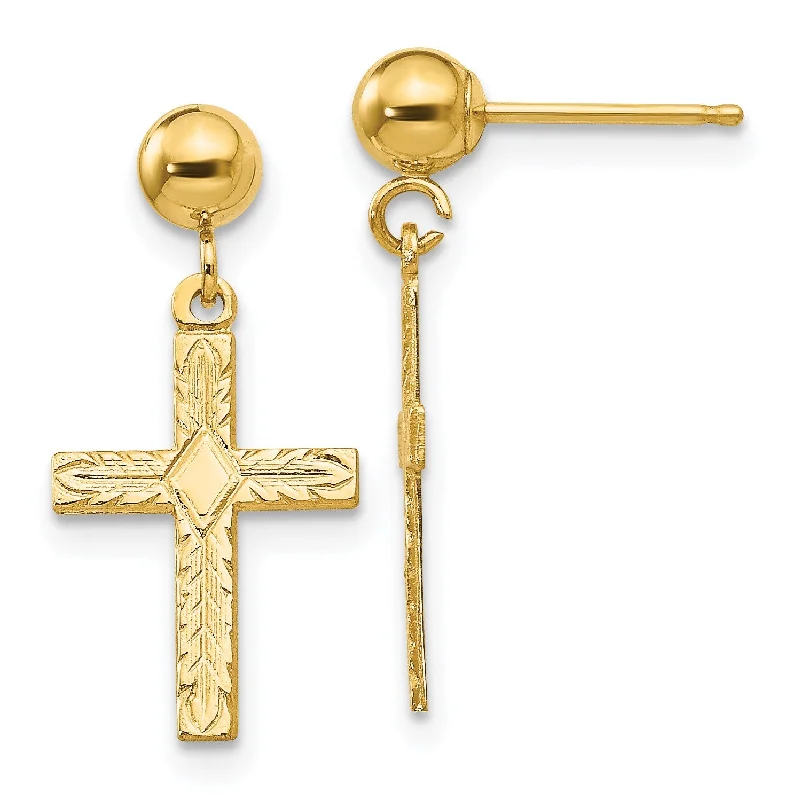 Women crystal earrings -14KT Yellow Gold 21X10MM Drop & Dangle Cross Earrings