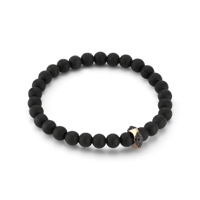 Women gemstone and silver bangles and bracelets -SYDNEY 18K ROSE GOLD, BLACK DIAMOND AND ONYX ORIGAMI BEADED BRACELET