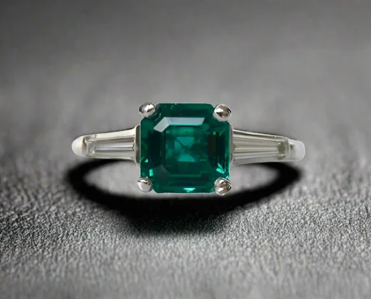 Women platinum rings -Charleigh 1.67 Carats Emerald Cut Emerald Gemstone Ring in Platinum By Mike Nekta NYC