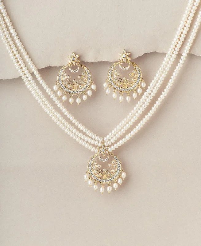 Diamond necklaces for women -Traditional Real Pearl Necklace Set