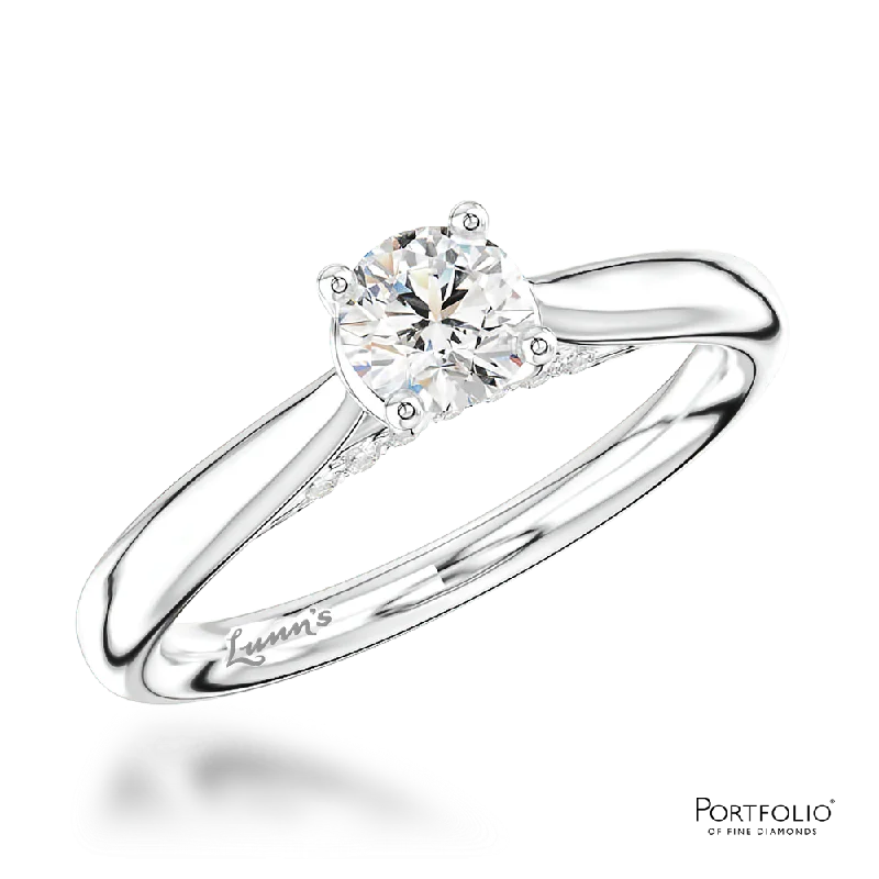 Women double band rings -Solitaire 0.40ct F VS2 Diamond Platinum Ring