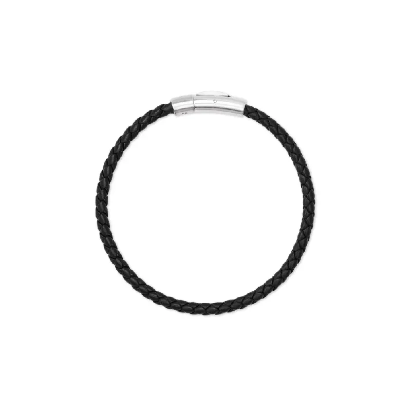 Women minimalist bangles and bracelets -Scott Bros. Evans Sterling Silver Corded Bracelet In Black Leather