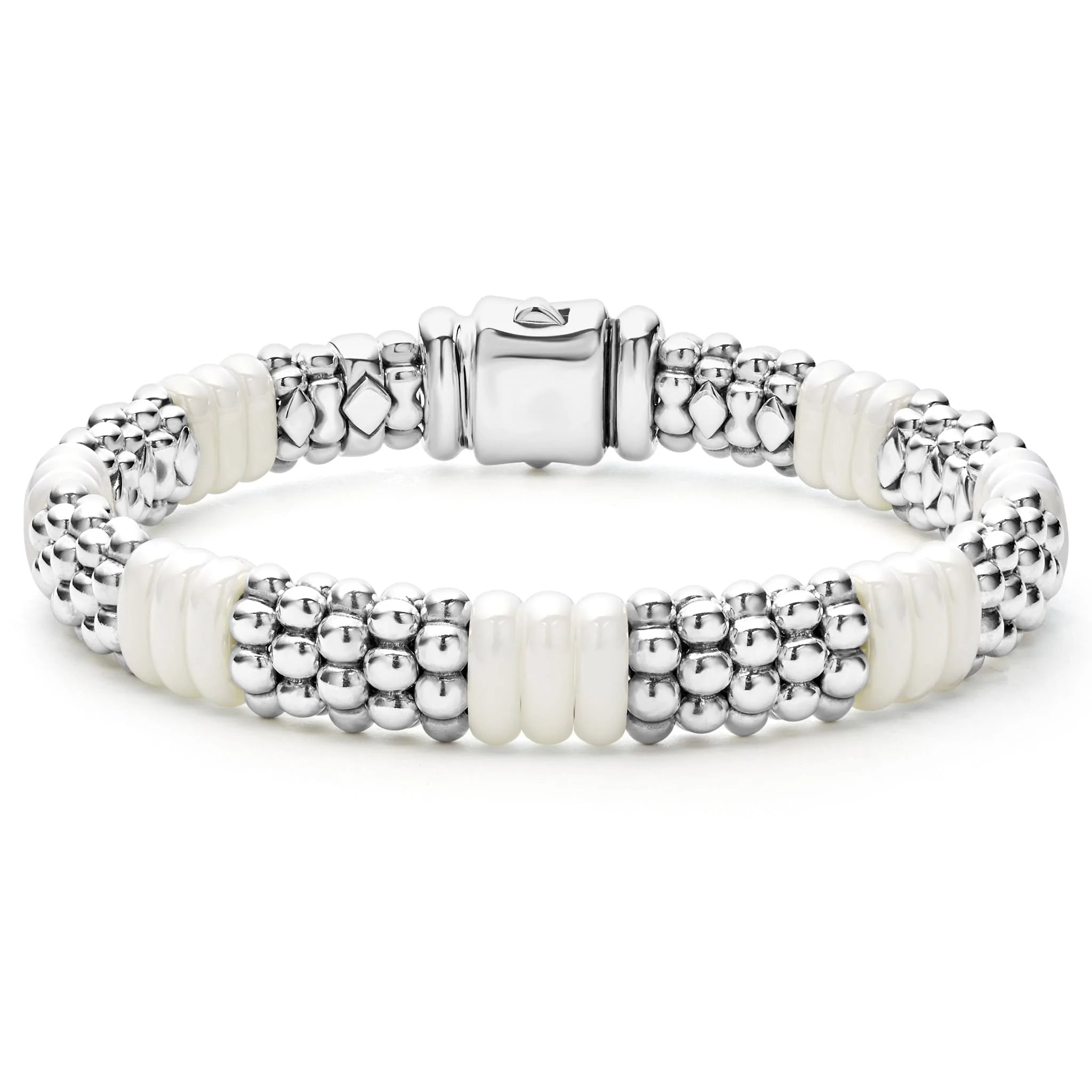 Women silver cuff bangles and bracelets -Lagos White Caviar Ceramic Beaded Bracelet