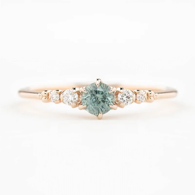 Stackable gold engagement rings for women -Estel Fleur Ring 4mm 0.30ct Light Blue Green Montana Sapphire 14K Rose Gold