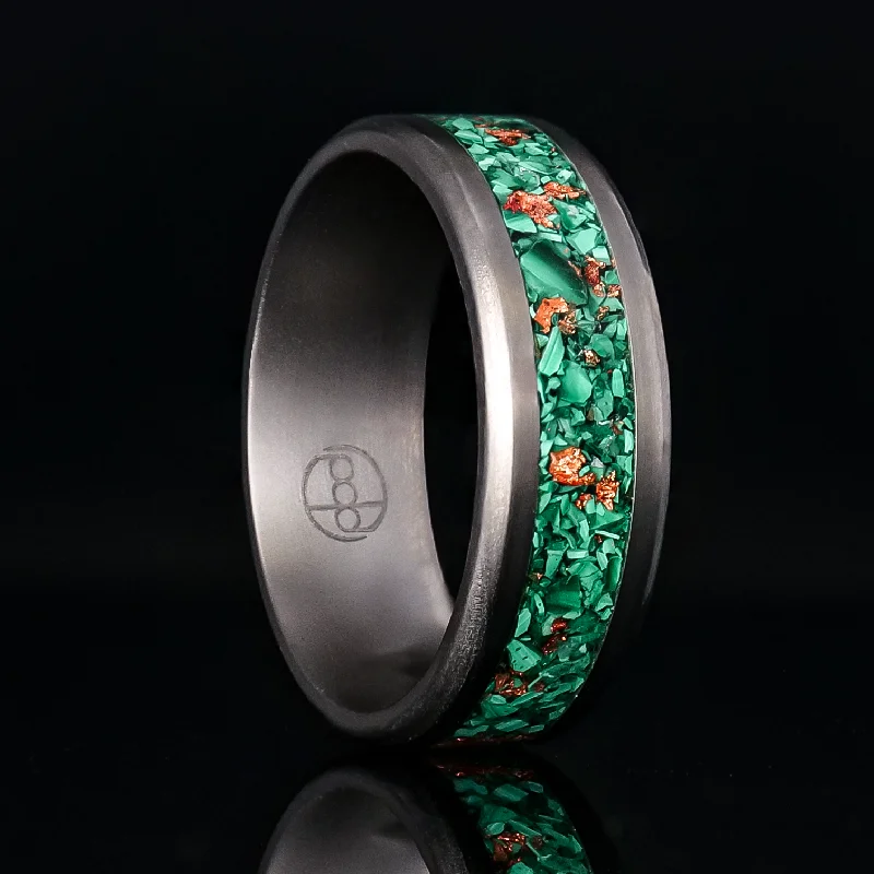 Women bold statement rings -Malachite and Rose Gold Glowstone Ring on Titanium