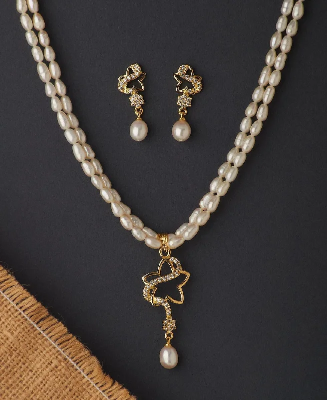 Chic gold necklaces for women -Star Real Pearl Necklace Set