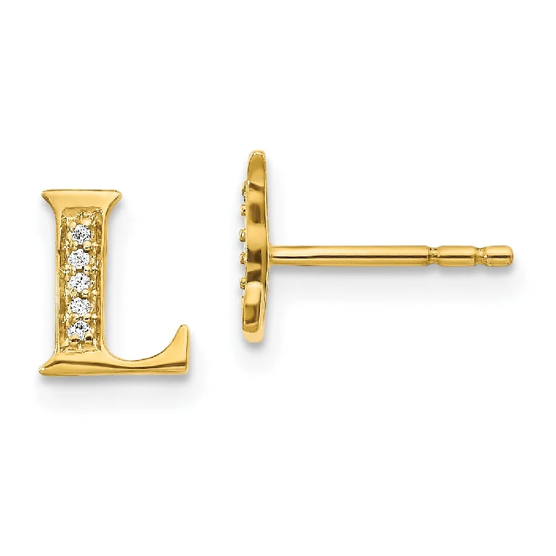 Women elegant earrings -1/33 CTW Diamond Initial Earrings in 14KT Yellow Gold; Initial L