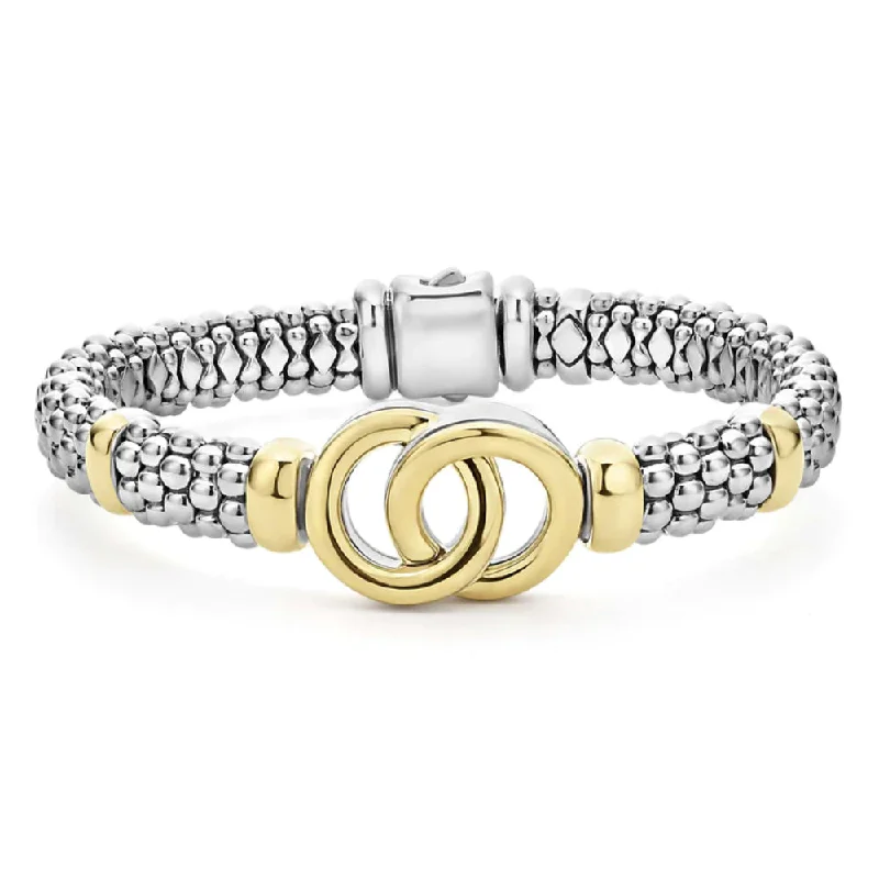 Women infinity charm bangles and bracelets -Lagos Signature Caviar Two-Tone Interlocking Bracelet, 9mm