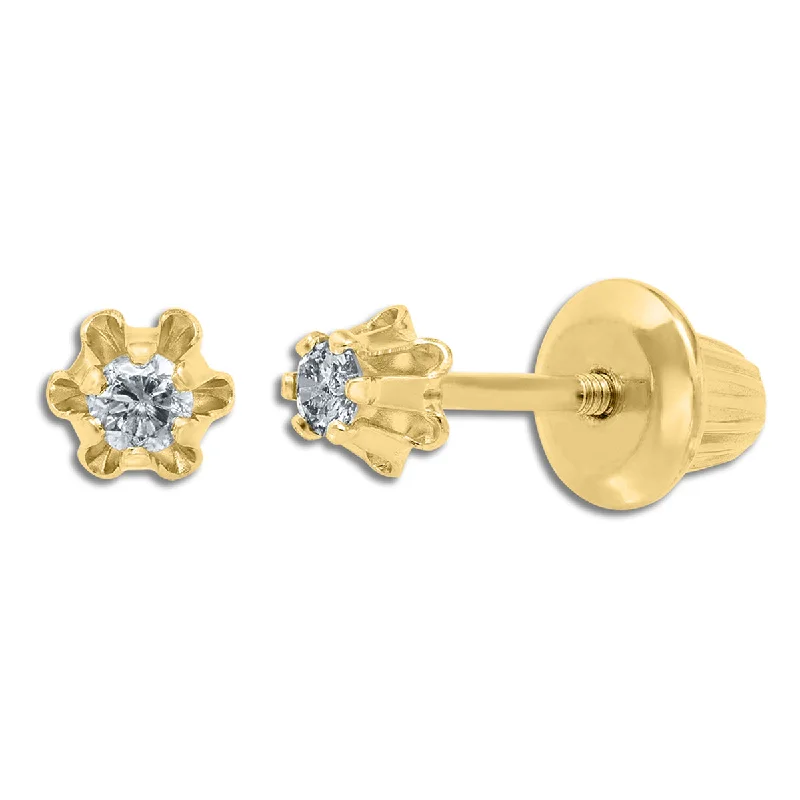 Women multi-color earrings -Kiddie Kraft 14KT Yellow Gold 1/12 CTW Round Diamond Childrens Stud Earrings