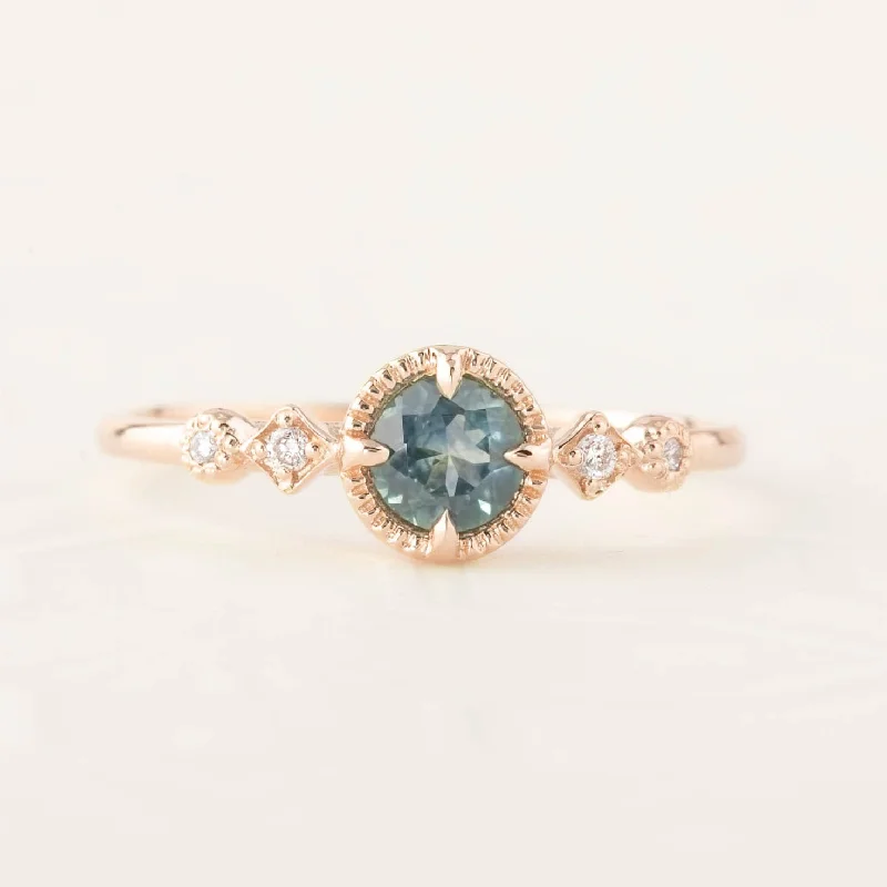 Cuff engagement rings for women -Stella Ring 0.45ct Blue Green Montana Sapphire, 14k Rose Gold