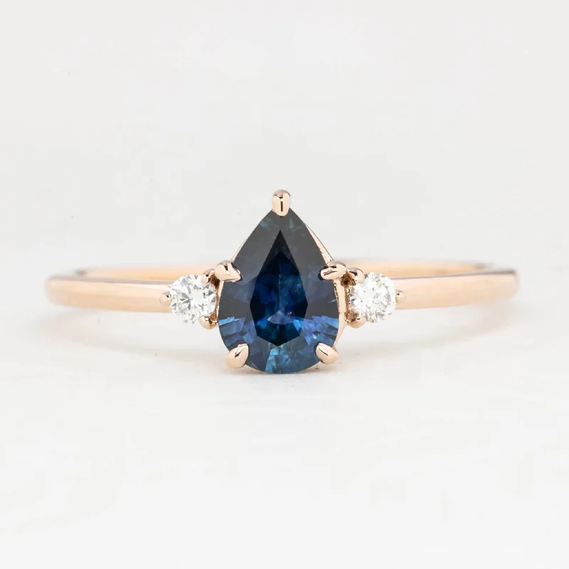 Pearl engagement rings for women -Emilie Ring 0.72ct Pear Teal Montana Sapphire, 14k Rose Gold (One of a kind)