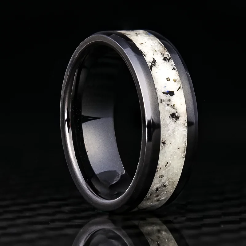 Women unique engagement rings -Moonstone Glowstone Ring on Black Ceramic