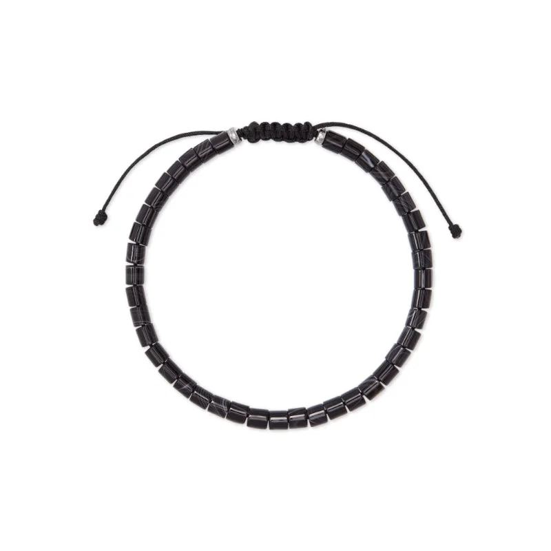 Women dainty bangles and bracelets -Scott Bros. Grey Oxidized Sterling Silver Corded Bracelet In Black Banded Agate