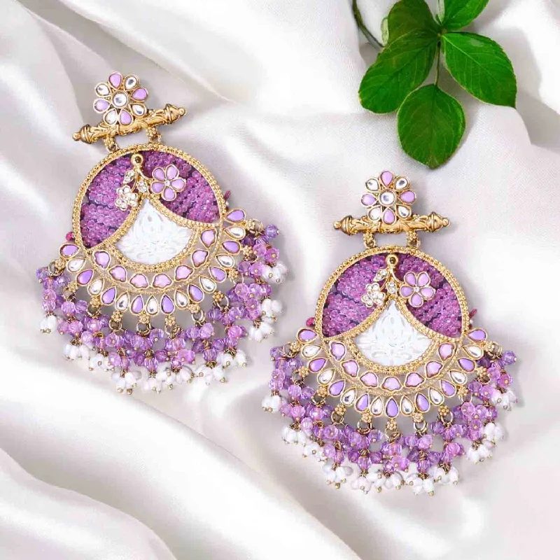 Women chandelier gemstone earrings -Purple Fareena Chandbalis