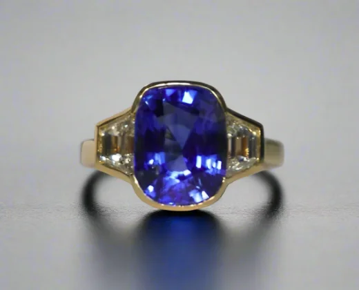 Women classic silver rings -Giselle 5.50 Carats Sapphire Cushion Cut Gemstone Ring in 18K Yellow Gold By Mike Nekta NYC