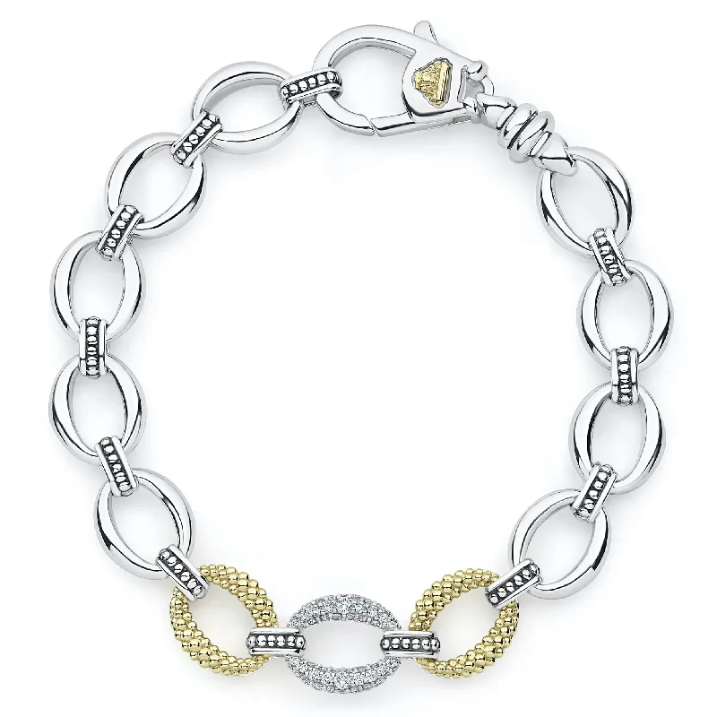 Women trendy beaded bangles and bracelets -Lagos Caviar Lux Single Station Diamond Link Bracelet