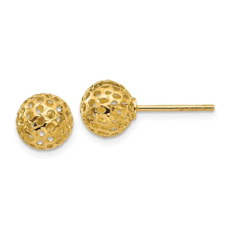 Gold earrings for women -14KT Yellow Gold 8MM Diamond-cut Ball Stud Earrings