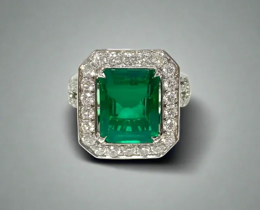 Women fashion rings -Azari 5.25 Carats Emerald Cut Emerald Gemstone Ring in 18K White Gold By Mike Nekta NYC