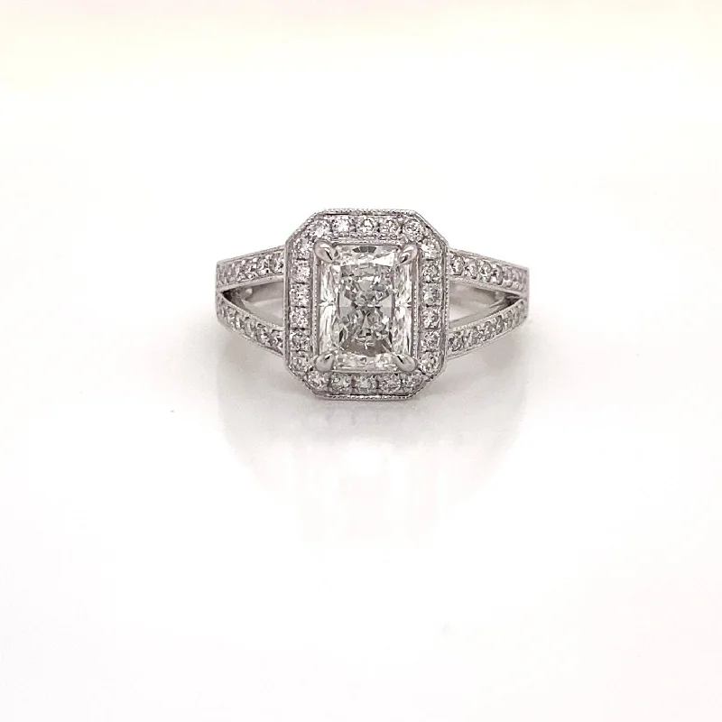 Women wide-band rings -LILA 2 Carat Radiant Cut Lab Grown Diamond Engagement Ring. Halo. IGI Certified