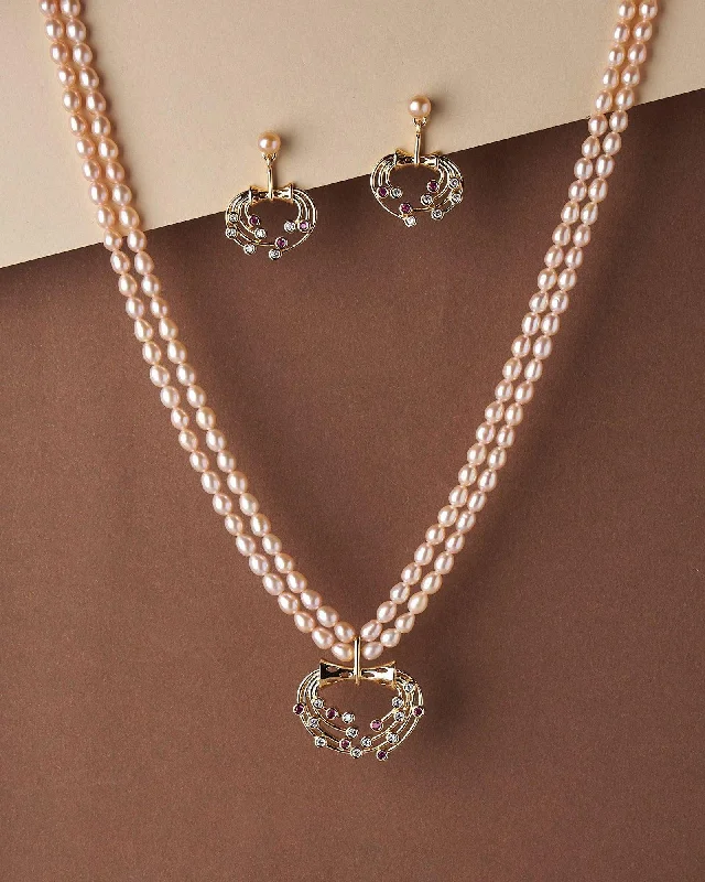 Cubic zirconia necklaces for women -Simple and Elegant Real Pearl Necklace Set