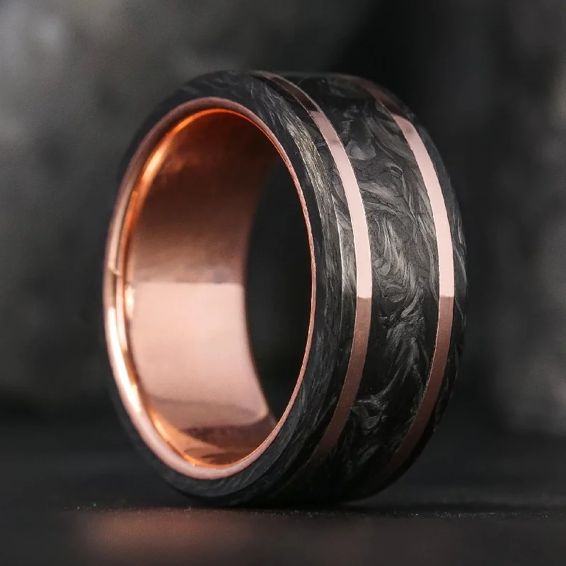 Women gemstone rings -Forged Carbon Fiber and Gold Ring