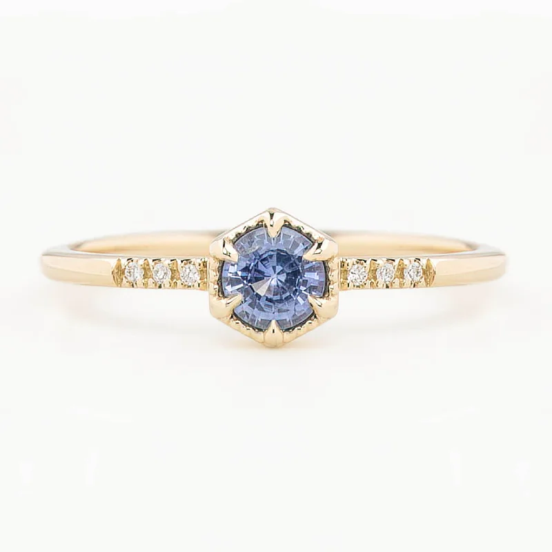 Gemstone engagement rings set for women -Grace Ring 4.5mm 0.45ct Round Ceylon Blue Sapphire, 14K Yellow Gold