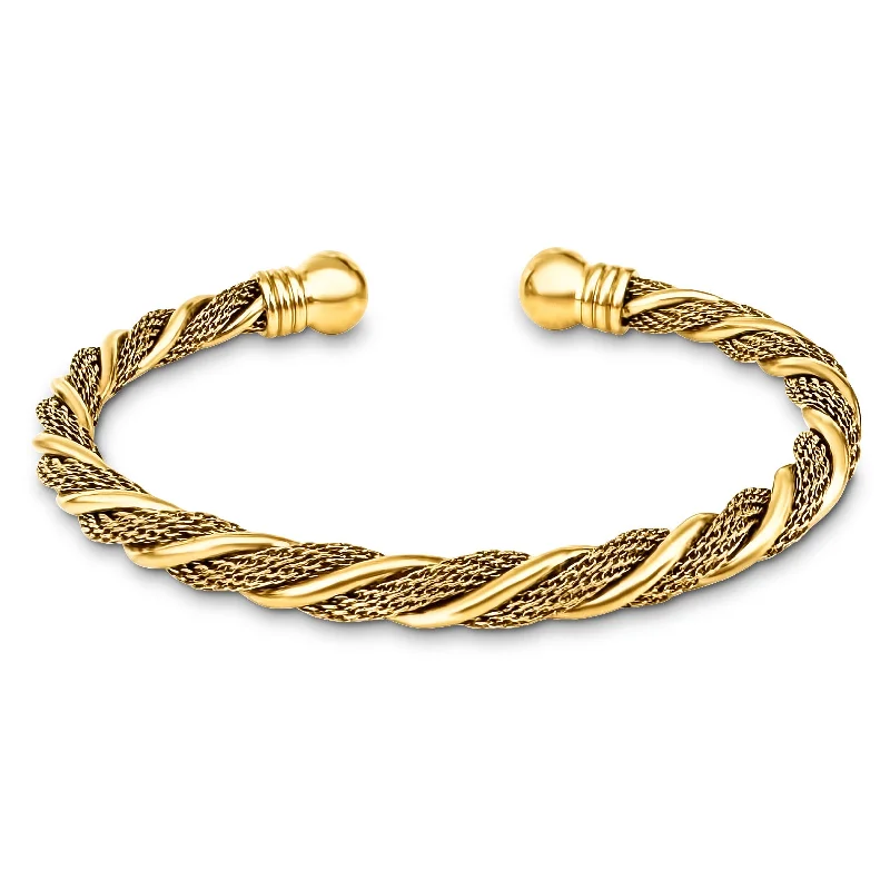 Women pearl and gold bangles and bracelets -Raven Twist Mesh Cuff Bracelet