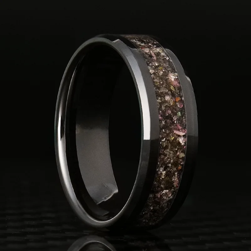 Women wedding rings -Tourmaline Glowstone Ring on Black Ceramic