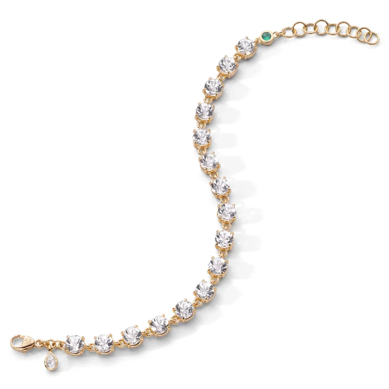 Women twisted bangles and bracelets -Round "European Cut" Rock Crystal Tennis Bracelet in 18K Gold