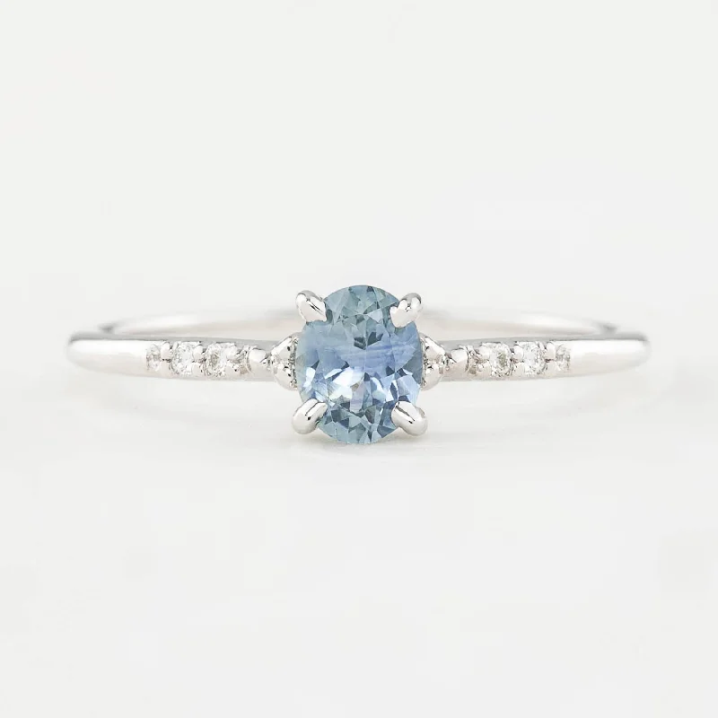 Silver engagement rings for women -Eloise Ring - 5x4mm 0.45ct Light Blue Montana Sapphire, 14k White Gold