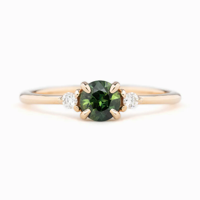 Gemstone and silver engagement rings for women -Emilie Ring 5mm 0.60ct Green Queensland Sapphire 14K Rose Gold