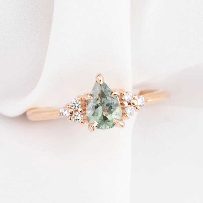 Statement cuff engagement rings for women -Teresa Ring 0.79ct Light Green Montana Sapphire, 14k Rose Gold (One of a kind)