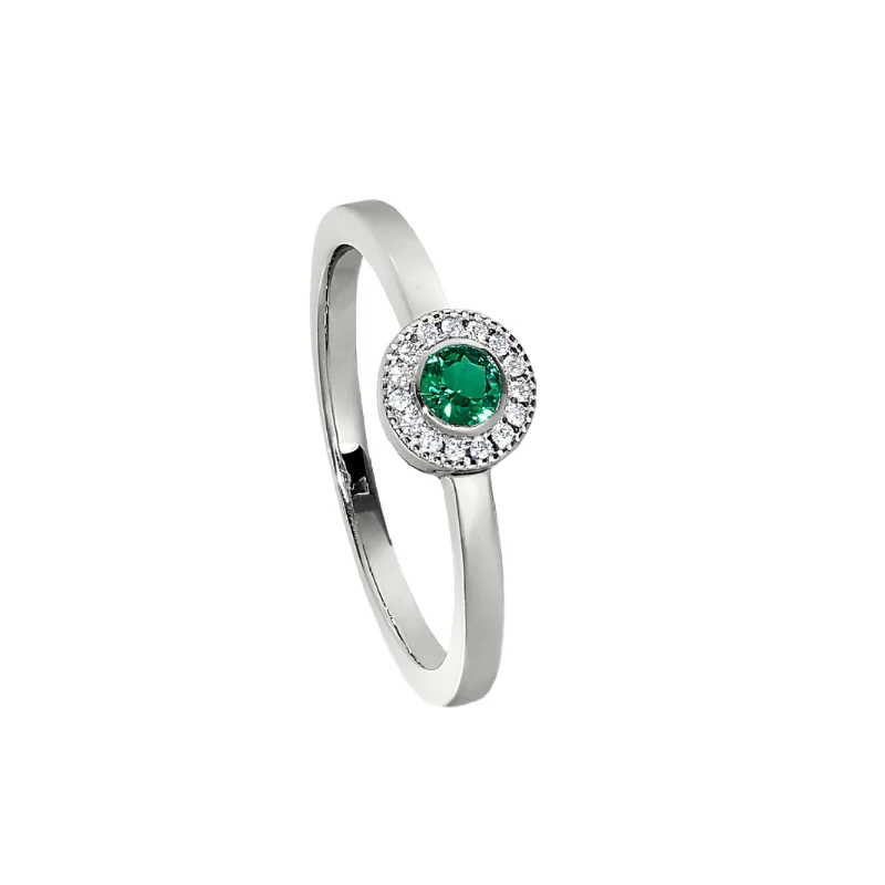 Women classic silver rings -Birth Gems Emerald Ring