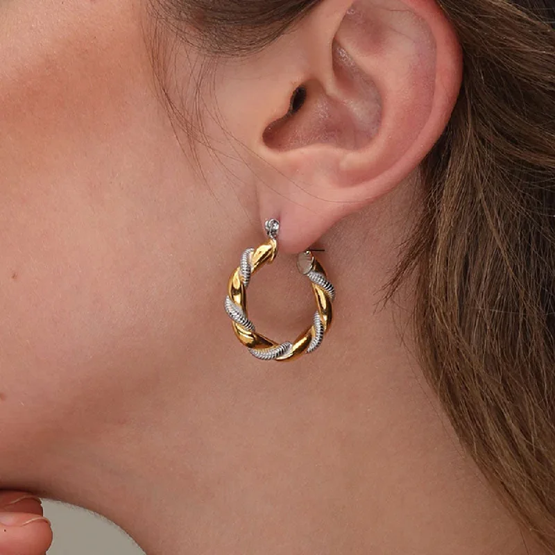 Women artistic earrings -Golden Silver Twisted Hoop Earrings